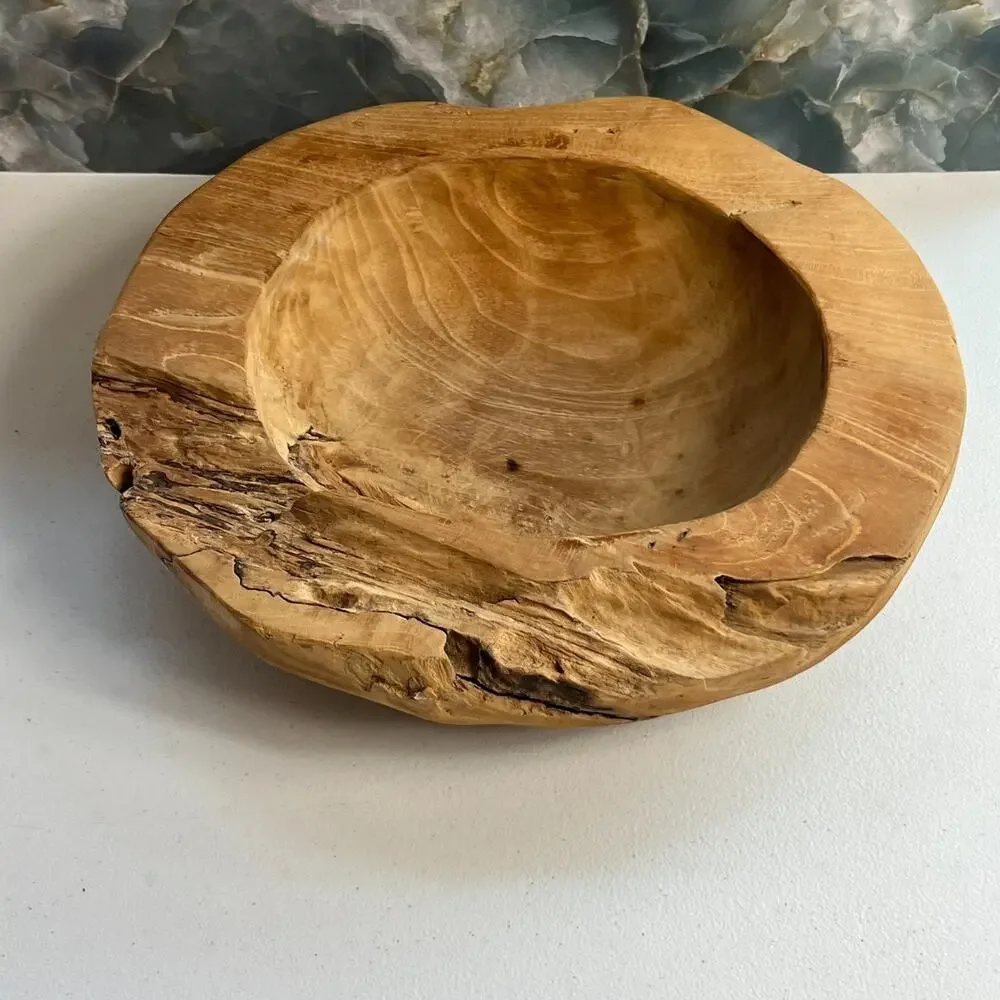 Live Edge Brown Wooden Decorative Bowl Free Form Unsigned Rustic Decor 12.5 